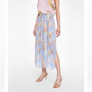 NEW Zara Floral Print Midi Skirt Small Boho Flowy Prairie Cottage Core